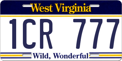 WV license plate 1CR777