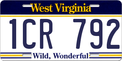 WV license plate 1CR792