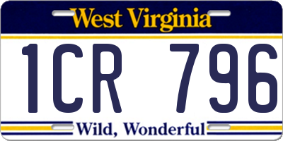 WV license plate 1CR796