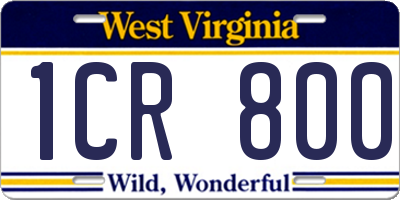 WV license plate 1CR800