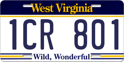 WV license plate 1CR801