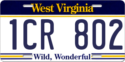 WV license plate 1CR802
