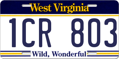 WV license plate 1CR803