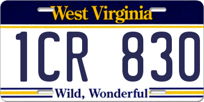 WV license plate 1CR830