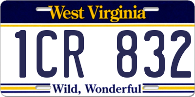 WV license plate 1CR832
