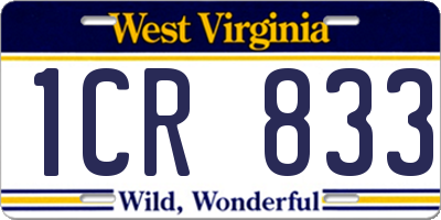 WV license plate 1CR833