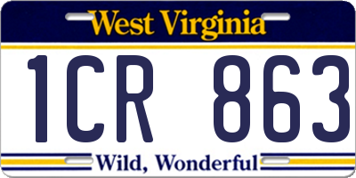 WV license plate 1CR863