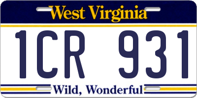 WV license plate 1CR931