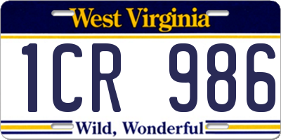 WV license plate 1CR986