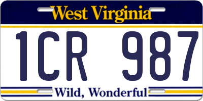 WV license plate 1CR987