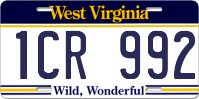WV license plate 1CR992