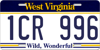 WV license plate 1CR996