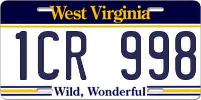 WV license plate 1CR998