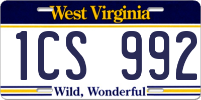 WV license plate 1CS992