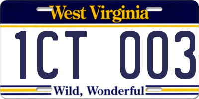 WV license plate 1CT003