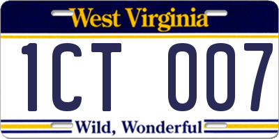 WV license plate 1CT007