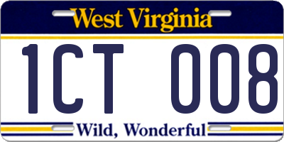 WV license plate 1CT008