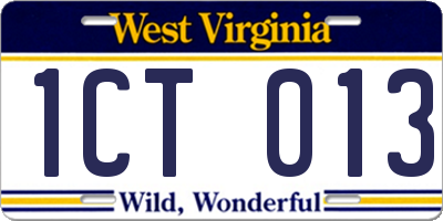 WV license plate 1CT013