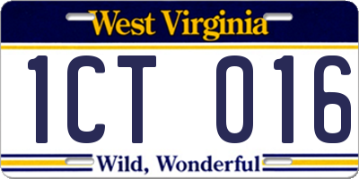 WV license plate 1CT016