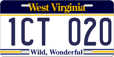 WV license plate 1CT020