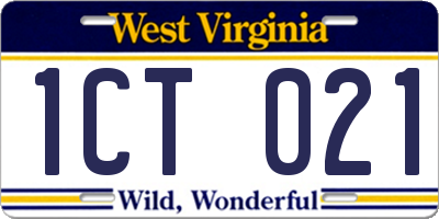 WV license plate 1CT021
