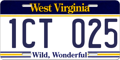 WV license plate 1CT025