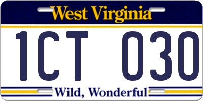 WV license plate 1CT030