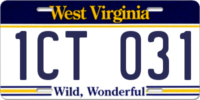 WV license plate 1CT031