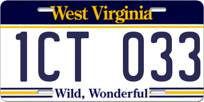 WV license plate 1CT033