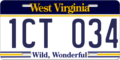 WV license plate 1CT034