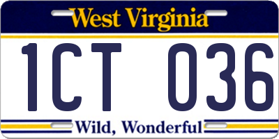 WV license plate 1CT036
