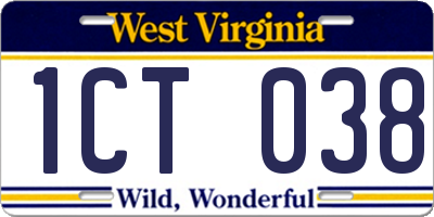 WV license plate 1CT038