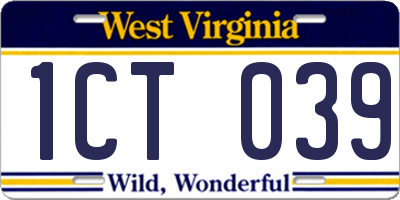 WV license plate 1CT039