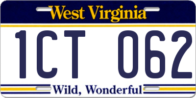 WV license plate 1CT062