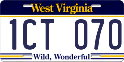 WV license plate 1CT070
