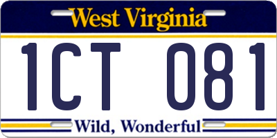 WV license plate 1CT081