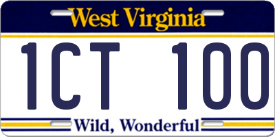WV license plate 1CT100