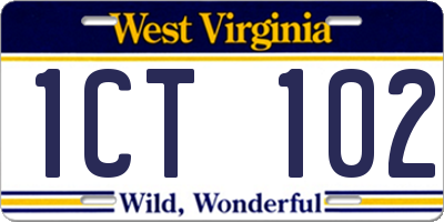 WV license plate 1CT102