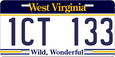 WV license plate 1CT133