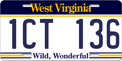 WV license plate 1CT136