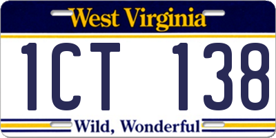 WV license plate 1CT138