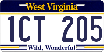 WV license plate 1CT205