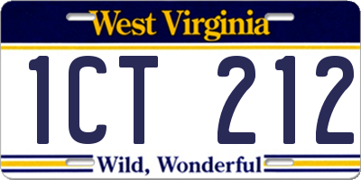 WV license plate 1CT212