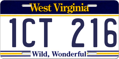 WV license plate 1CT216