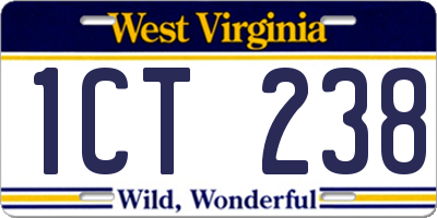 WV license plate 1CT238