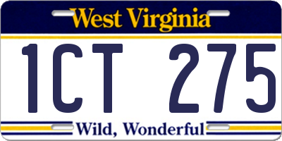WV license plate 1CT275