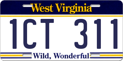 WV license plate 1CT311