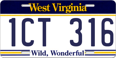 WV license plate 1CT316