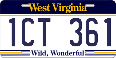 WV license plate 1CT361
