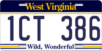 WV license plate 1CT386
